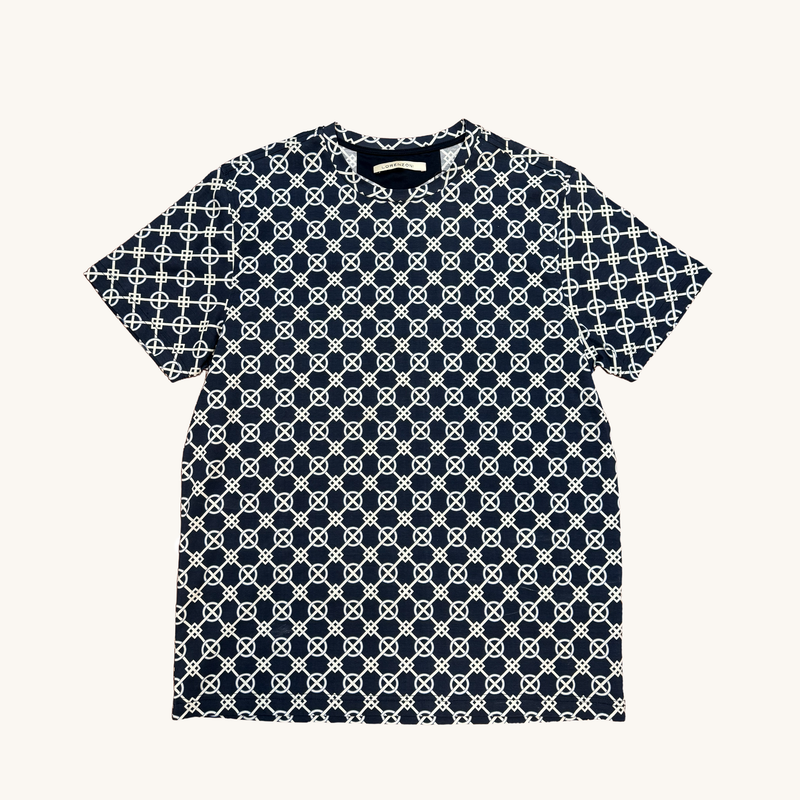 Lorenzoni Navy Geometric Print Tee